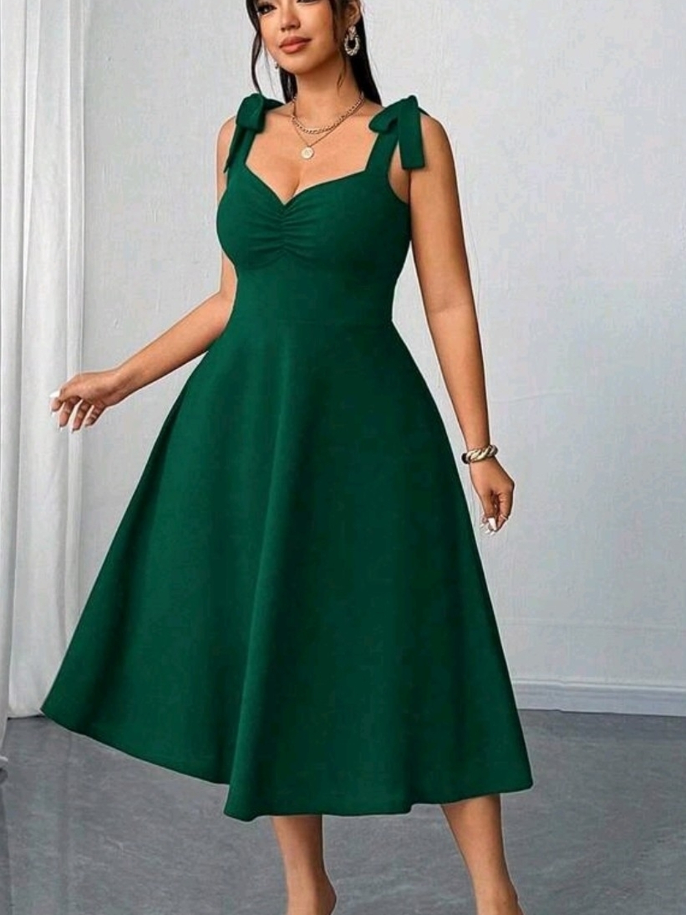 Shein Elegant Green Tie-Shoulder Midi Dress 5x 22w
